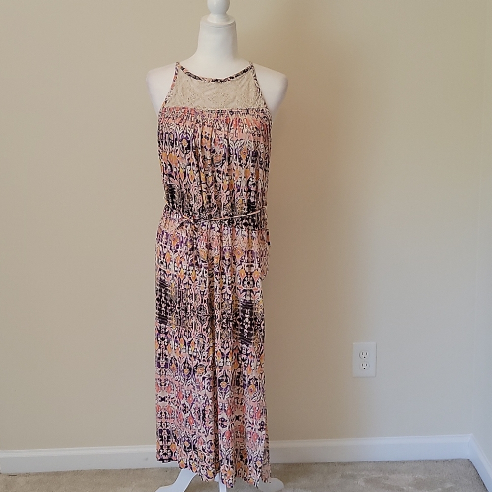 NEW Lucky Brand Crochet Yoke Long Maxi Dress S
